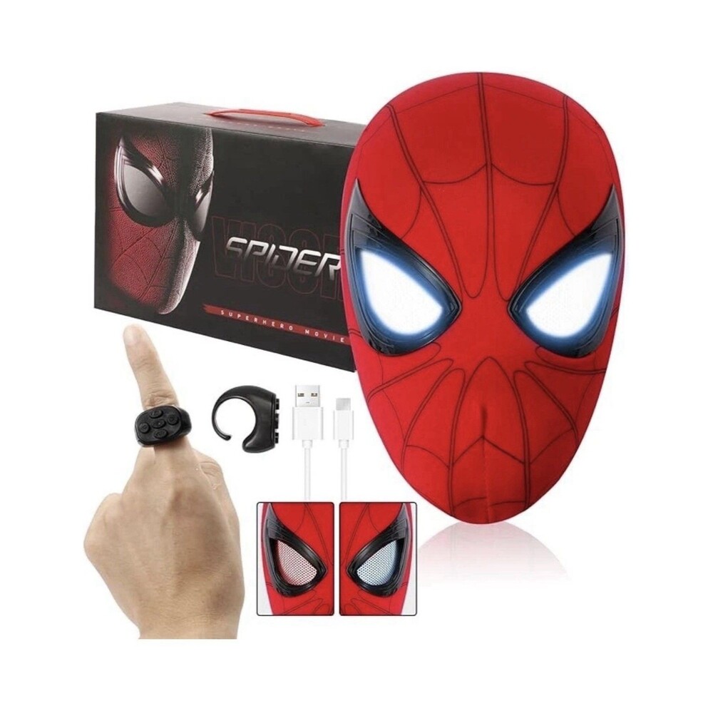 Spider Man Superhero Dynamic Mask - Remote LED Light & Moving Mech Eyes